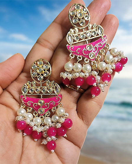 92.5 Sterling Silver With Pink Bead Layered Earrings